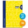 (7FTE03AM) LAMELA CUADERNO ESPIRAL 80H FOLIO 90GR CUADROVÍA 3MM C/MARGEN CUBIERTA EXTRADURA AMARILLO -PAQUETE 5U-