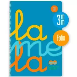 (7FTP003B) LAMELA CUADERNO ESPIRAL 80H FOLIO 90GR CUADROVÍA 3MM C/MARGEN CUBIERTA PP AZUL FLUORESCENTE