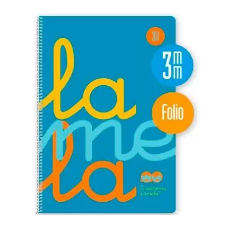 (7FTP003B) LAMELA CUADERNO ESPIRAL 80H FOLIO 90GR CUADROVÍA 3MM C/MARGEN CUBIERTA PP AZUL FLUORESCENTE
