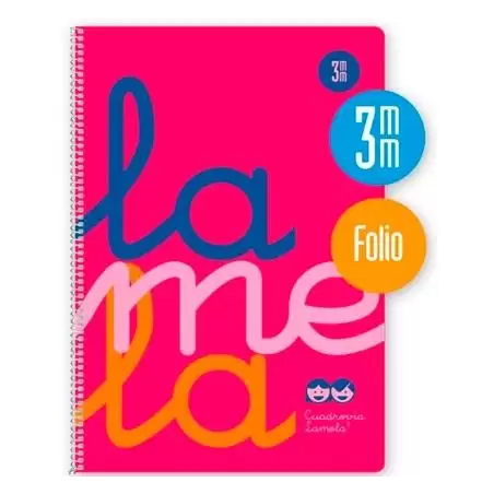 (7FTP003R) LAMELA CUADERNO ESPIRAL 80H FOLIO 90GR CUADROVÍA 3MM C/MARGEN CUBIERTA PP ROSA FLUORESCENTE -PAQUETE 5U-