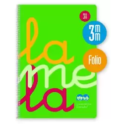 (7FTP003V) LAMELA CUADERNO ESPIRAL 80H FOLIO 90GR CUADROVÍA 3MM C/MARGEN CUBIERTA PP VERDE FLUORESCENTE