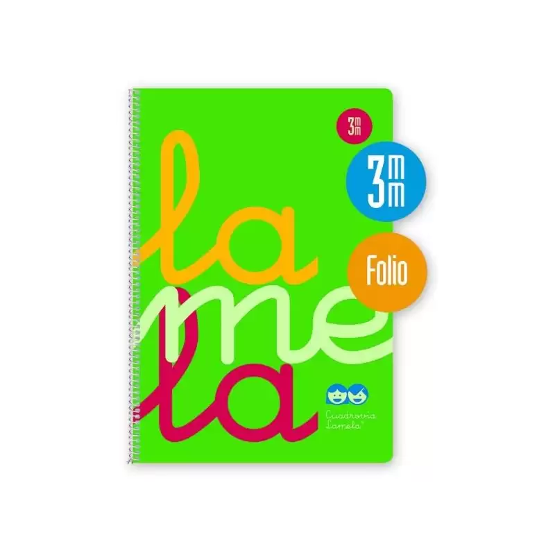 (7FTP003V) LAMELA CUADERNO ESPIRAL 80H FOLIO 90GR CUADROVÍA 3MM C/MARGEN CUBIERTA PP VERDE FLUORESCENTE