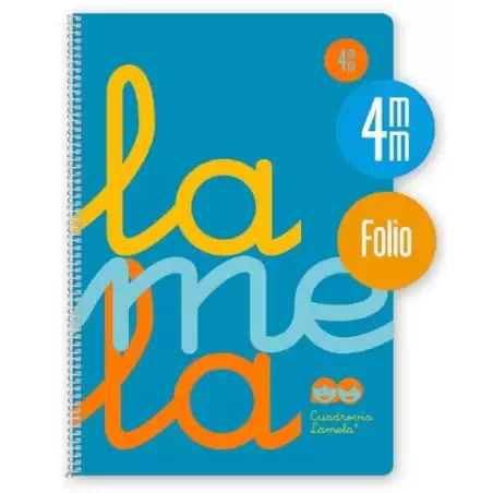 (7FTP004B) LAMELA CUADERNO ESPIRAL 80H FOLIO 90GR CUADROVÍA 4MM C/MARGEN CUBIERTA PP AZUL FLUORESCENTE