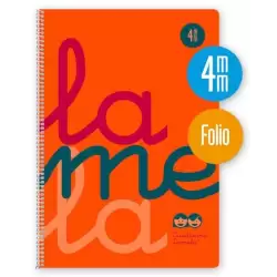 (7FTP004N) LAMELA CUADERNO ESPIRAL 80H FOLIO 90GR CUADROVÍA 4MM C/MARGEN CUBIERTA PP NARANJA FLUORESCENTE