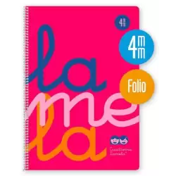 (7FTP004R) LAMELA CUADERNO ESPIRAL 80H FOLIO 90GR CUADROVÍA 4MM C/MARGEN CUBIERTA PP ROSA FLUORESCENTE