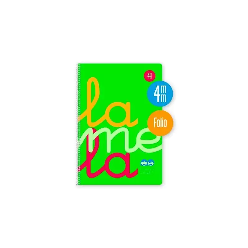 (7FTP004V) LAMELA CUADERNO ESPIRAL 80H FOLIO 90GR CUADROVÍA 4MM C/MARGEN CUBIERTA PP VERDE FLUORESCENTE