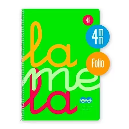 (7FTP004V) LAMELA CUADERNO ESPIRAL 80H FOLIO 90GR CUADROVÍA 4MM C/MARGEN CUBIERTA PP VERDE FLUORESCENTE