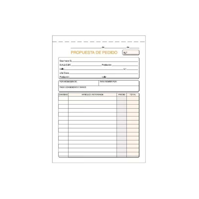 (T-27) TALONARIO PEDIDOS CUARTO NATURAL SIN COPIA