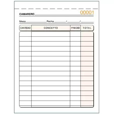 (T-58) TALONARIO CAMAREROS OCTAVO NATURAL SIN COPIA