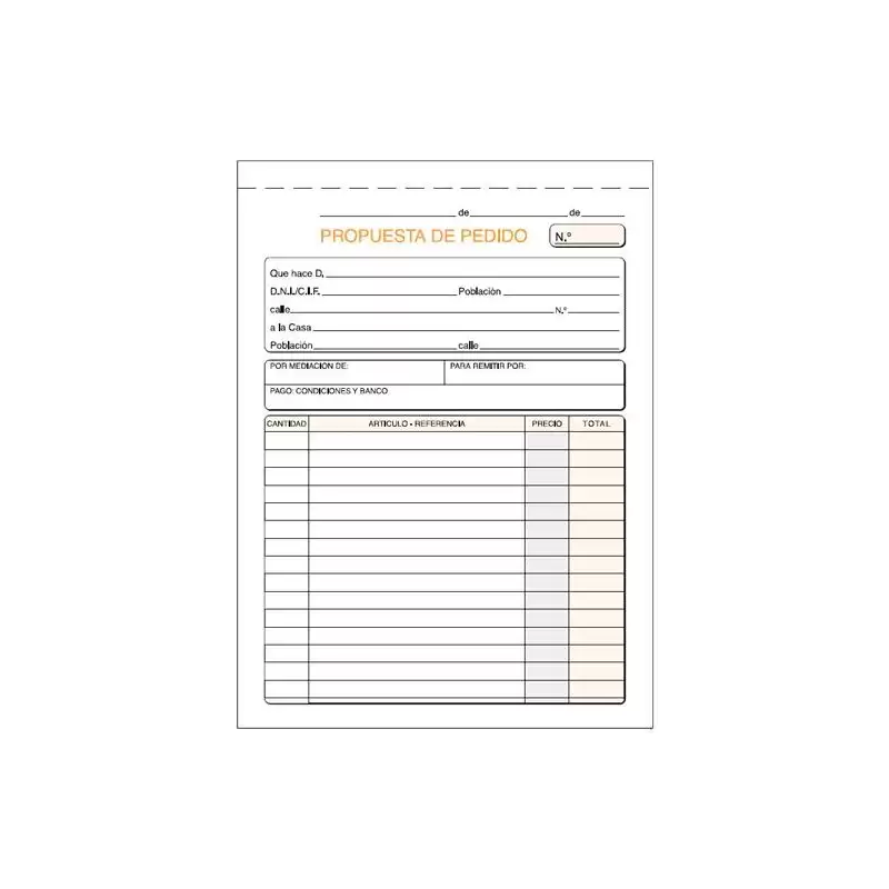 (T-71) TALONARIO PEDIDOS CUARTO NATURAL DUPLICADO AUTOCOPIA