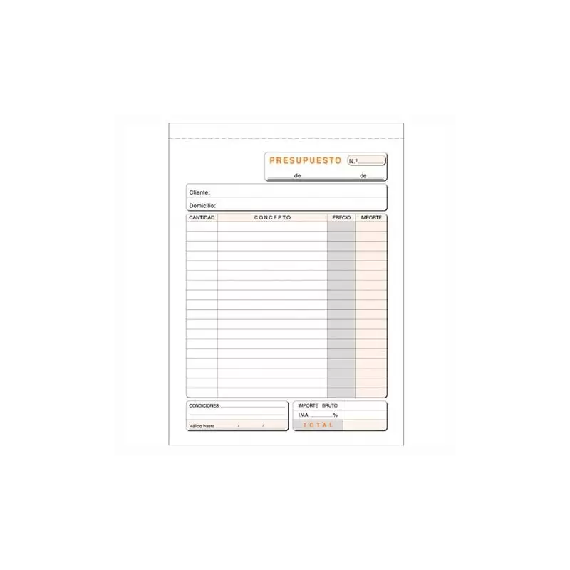 (T-90) TALONARIO PRESUPUESTO CUARTO NATURAL DUPLICADO AUTOCOPIA