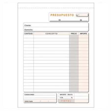 (T-90) TALONARIO PRESUPUESTO CUARTO NATURAL DUPLICADO AUTOCOPIA