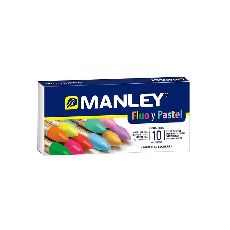 (MNC00044) MANLEY ESTUCHE DE 10 CERAS BLANDAS 60MM C/SURTIDOS FLUORESCENTES Y PASTEL