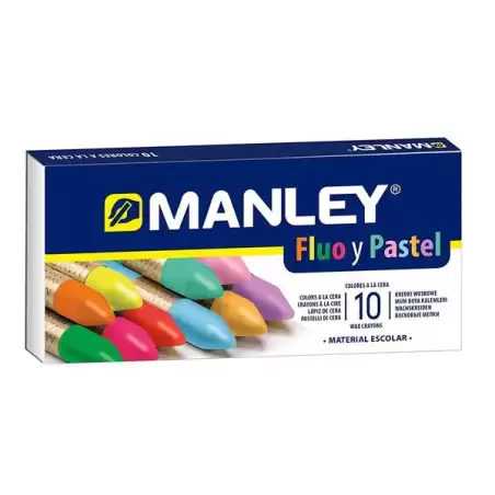 (MNC00044) MANLEY ESTUCHE DE 10 CERAS BLANDAS 60MM C/SURTIDOS FLUORESCENTES Y PASTEL