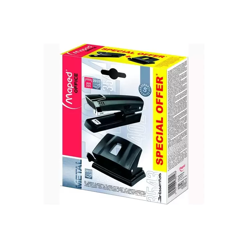 (898014) MAPED KIT ESSENTIAL METAL GRAPADORA 25H + PERFORADORA DE 2 AGUJEROS 35H NEGRO