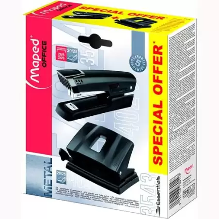 (898014) MAPED KIT ESSENTIAL METAL GRAPADORA 25H + PERFORADORA DE 2 AGUJEROS 35H NEGRO