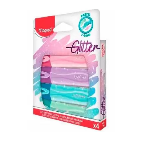 (742046) MAPED MARCADOR FLUORESCENTE FLUOR´PEPS GLITTER C/SURTIDOS ESTUCHE 4 UD