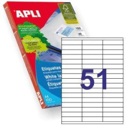 (01294) APLI ETIQUETAS ADHESIVAS 70X16,9MM INKJET/LÁSER C/RECTOS 51 X 100H BLANCO