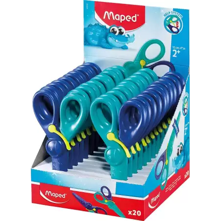 (472112) MAPED TIJERAS INFANTILES KIDIPULSE 12CM C/RESORTE DE APERTURA Y PROTECCIÓN +2 AÑOS AZUL BICOLOR