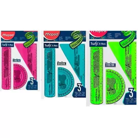 (895024) MAPED REGLAS TWIST´N FLEX ORIGINAL 15CM C/SURTIDOS KIT 3 PIEZAS