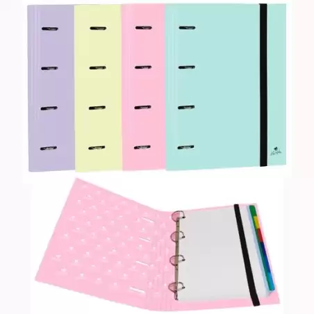 (1304SUPA) MARIOLA CARPETA ANILLAS MIXTAS 4 X 25MM CARPEBLOCK C/RECAMBIO 100H A4 C/GOMA 6 SEPARADORES CARTÓN FORRADO C/SURTID...