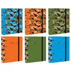 (2397CA-EX) MARIOLA CARPETA ANILLAS MIXTAS 4 X 40MM CARPEBLOCK C/RECAMBIO 100H C/GOMA 6 DISEÑOS SURTIDOS CAMUFLAJE