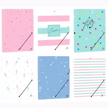 (4792FS-EX) MARIOLA CARPETA C/GOMAS SOLAPAS FOLIO CARTÓN FORRADO PLASTIFICADO DISEÑOS SURTIDAO PASTEL