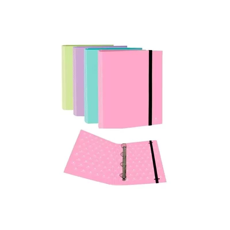 (483R) MARIOLA CARPETA ANILLAS MIXTAS 4X25MM C/GOMA FOLIO CARTÓN FORRADO C/SURTIDOS PASTEL