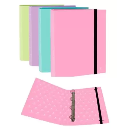 (483R) MARIOLA CARPETA ANILLAS MIXTAS 4X25MM C/GOMA FOLIO CARTÓN FORRADO C/SURTIDOS PASTEL