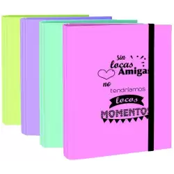 (590FR) MARIOLA CARPETA ANILLAS MIXTAS 4X40 CARTÓN FORRADO PLASTIFICADO C/FRASES FOLIO SURTIDOS PASTEL