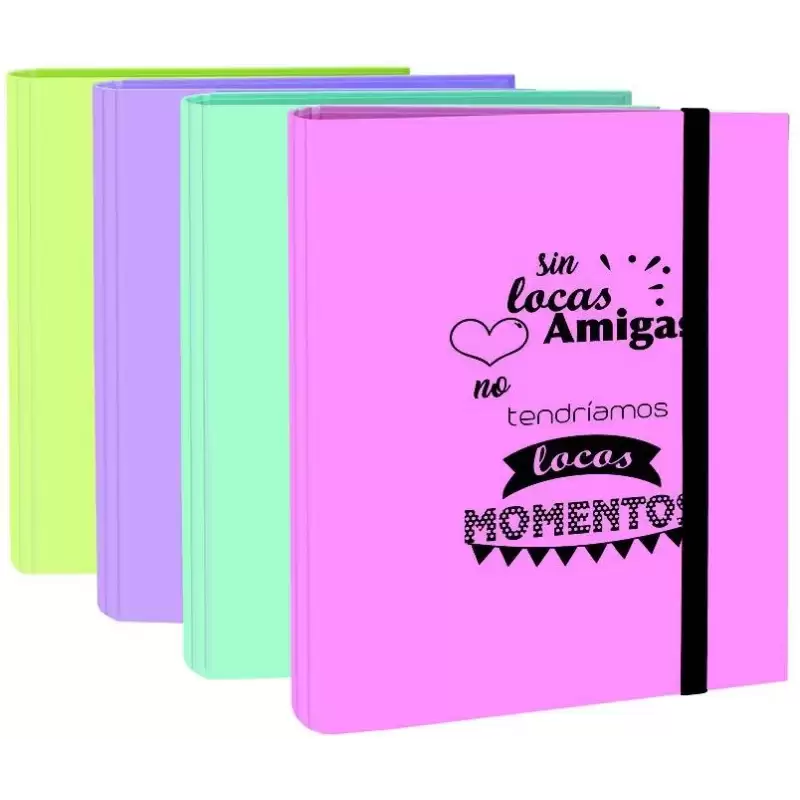 (590FR) MARIOLA CARPETA ANILLAS MIXTAS 4X40 CARTÓN FORRADO PLASTIFICADO C/FRASES FOLIO SURTIDOS PASTEL