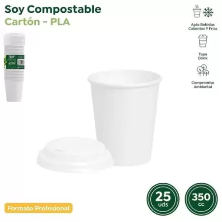 (10317) MAXI PRODUCTS VASO 350CC CARTÓN TAPA DRINK BLANCO PACK 25 UD