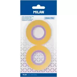 (BWM10479) MILAN CINTA ADHESIVA TRANSPARENTE ROLLO 12MM X 33M BLÍSTER 2 UD AMARILLO