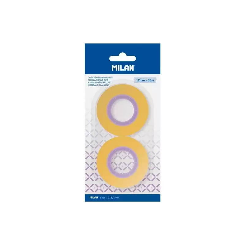 (BWM10479) MILAN CINTA ADHESIVA TRANSPARENTE ROLLO 12MM X 33M BLÍSTER 2 UD AMARILLO