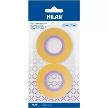 (BWM10479) MILAN CINTA ADHESIVA TRANSPARENTE ROLLO 12MM X 33M BLÍSTER 2 UD AMARILLO