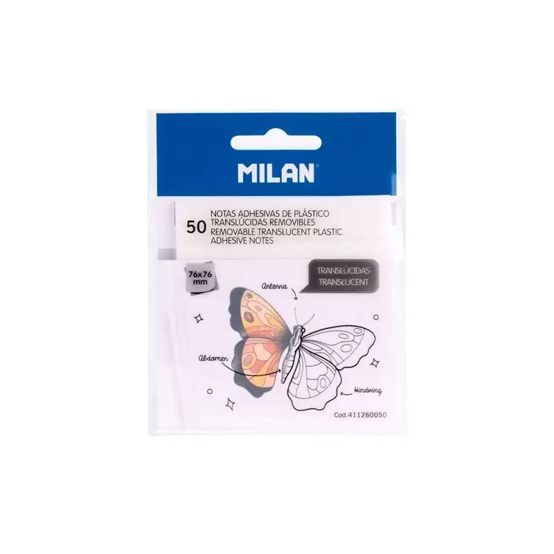 (411260050) MILAN BLOC NOTAS ADHESIVAS 50H 76X76 PLÁSTICO TRANSLÚCIDAS