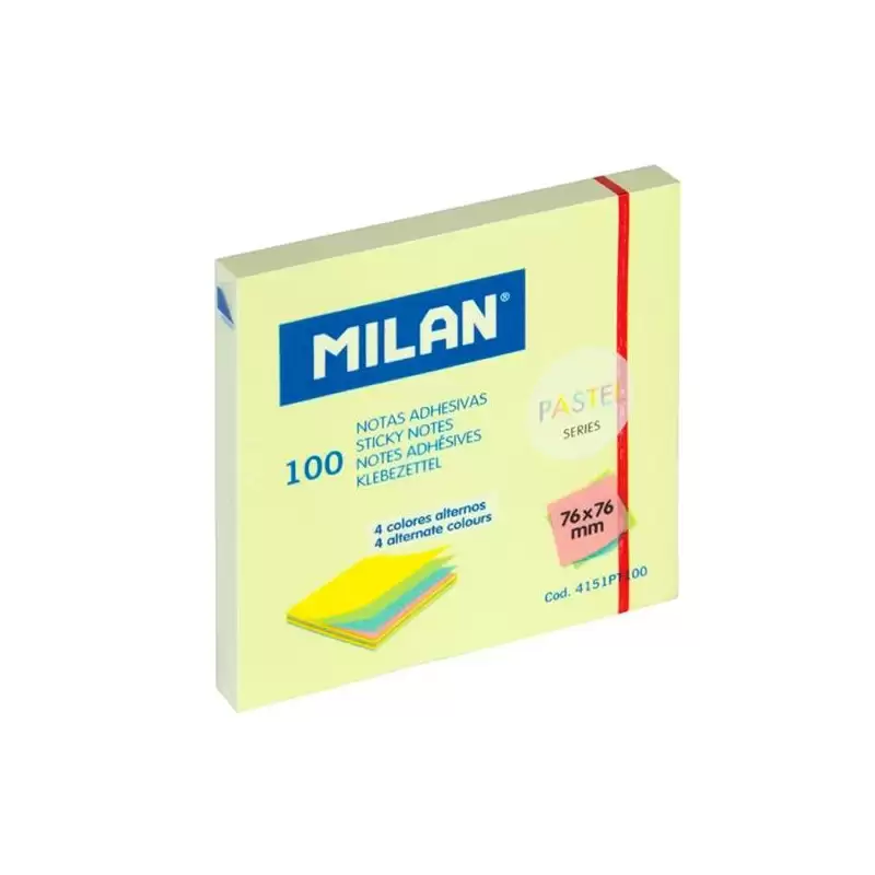 (4151PT100) MILAN BLOC NOTAS ADHESIVAS 100H 76X76 SERIE PASTEL COLORES ALTERNOS