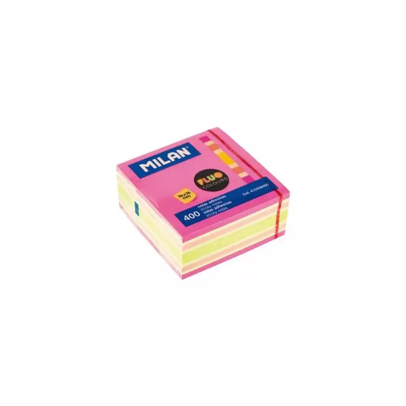 (415508400) MILAN CUBO DE NOTAS ADHESIVAS 400 HOJAS 76X76 COLORES SURTIDOS FLUOR