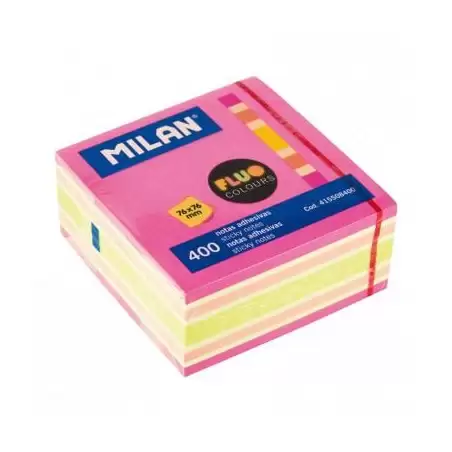 (415508400) MILAN CUBO DE NOTAS ADHESIVAS 400 HOJAS 76X76 COLORES SURTIDOS FLUOR