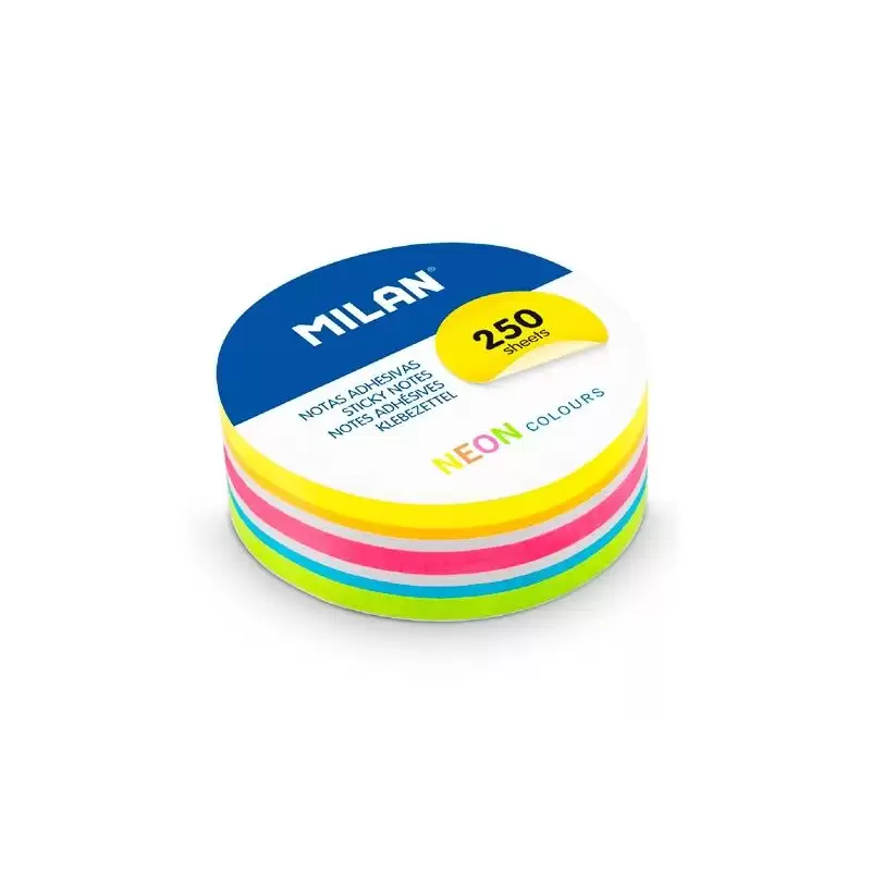 (41671NE250) MILAN BLOC DE NOTAS ADHESIVAS REMOVIBLES REDONDAS Ø67MM 250H COLORES NEÓN