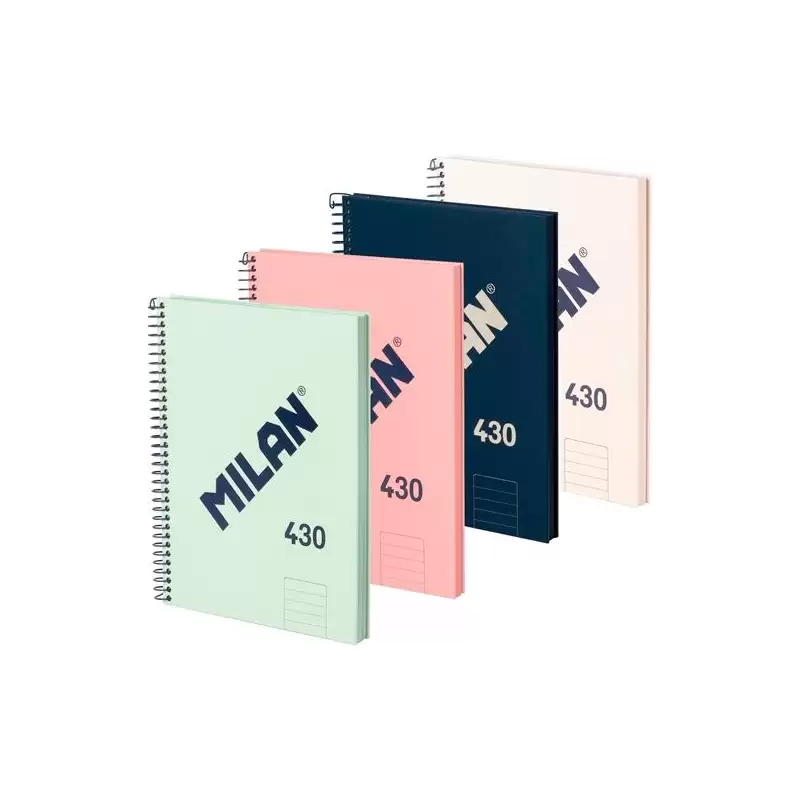 (57141E80X4) MILAN CUADERNO CON ESPIRAL A4 80 HOJAS 95GR LISO SERIE 430 SINCE 1918 COLORES SURTIDOS PACK 4 UD