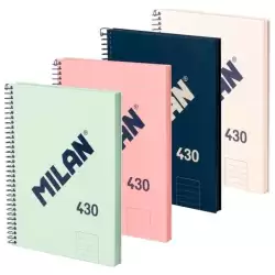 (57151E80X4) MILAN CUADERNO CON ESPIRAL A5 80 HOJAS 95GR LISO SERIE 430 SINCE 1918 TAPA DURA COLORES SURTIDOS PACK 4 UD