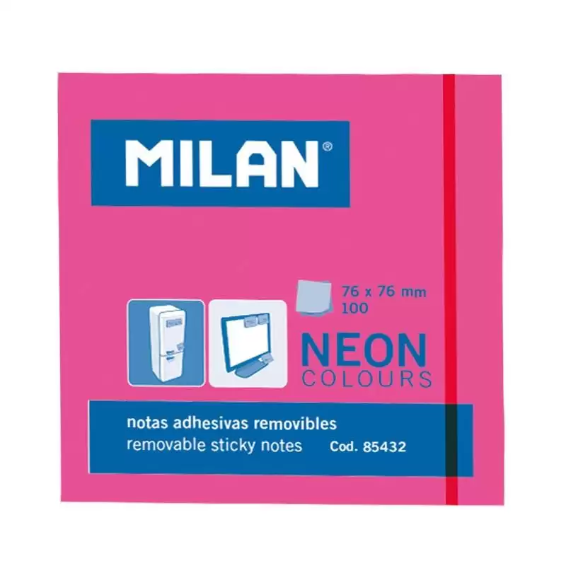 (85432) MILAN BLOC NOTAS ADHESIVAS REMOVIBLES 100H 76X76 ROSA FLUORESCENTE