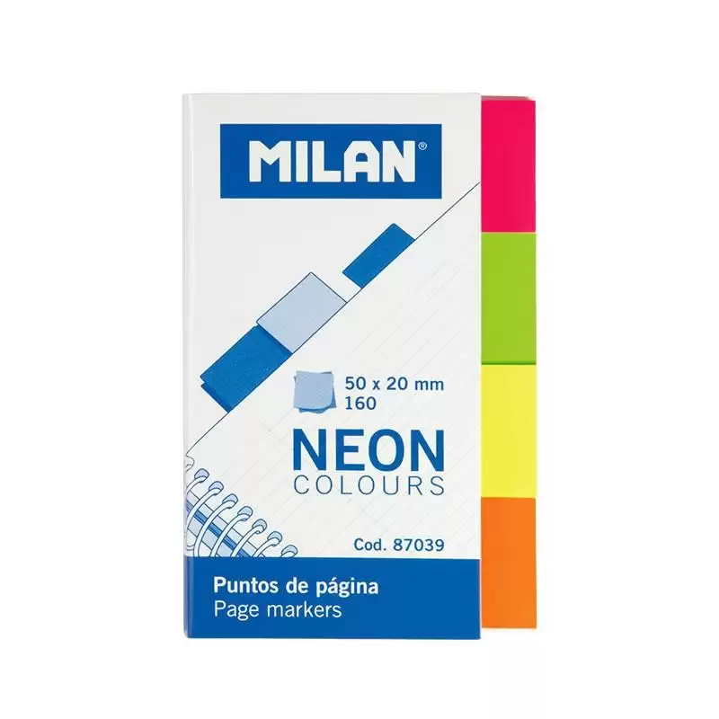 (87039) MILAN MARCADORES DE PÁGINA 160 PUNTOS 50X20MM 4 COLORES NEÓN
