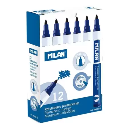 (16429121) MILAN ROTULADOR PERMANENTE PUNTA REDONDA Ø4MM AZUL CAJA 12 UD