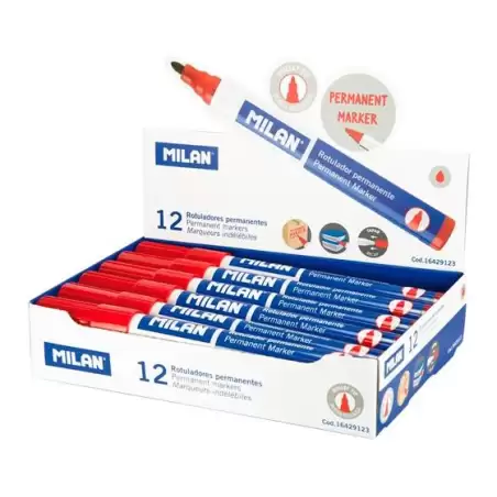 (16429123) MILAN ROTULADOR PERMANENTE PUNTA REDONDA Ø4MM ROJO CAJA 12 UD