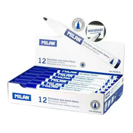 (16529121) MILAN ROTULADOR PIZARRA BLANCA PUNTA REDONDA AZUL CAJA 12 UD
