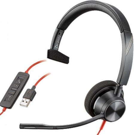 (8X216AA) HP POLY AURICULARES BLACKWIRE C3310 DIADEMA MONOAURAL C/ MICRÓFONO CONTROL DE VOLUMEN CABLE USB NEGRO