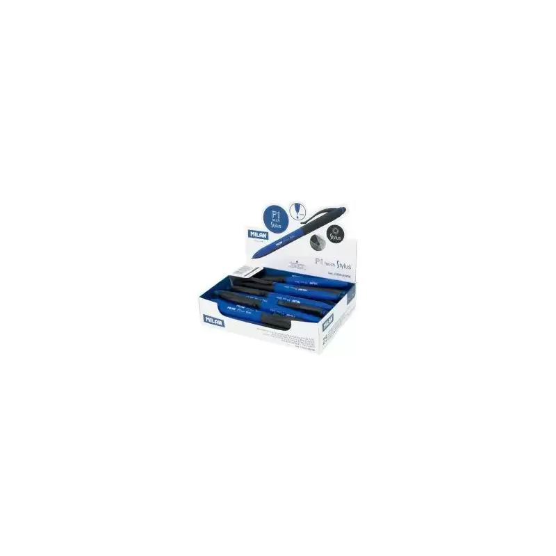 (1765914925B) MILAN BOLÍGRAFO P1 TOUCH STYLUS PUNTERO TINTA AZUL CAJA EXPOSITORA DE 25 AZUL/NEGRO