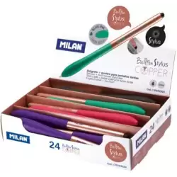 (176593924) MILAN BOLÍGRAFO STYLUS COPPER CON PUNTERO AZUL 4 COLORES SURTIDOS EXPOSITOR -24U-